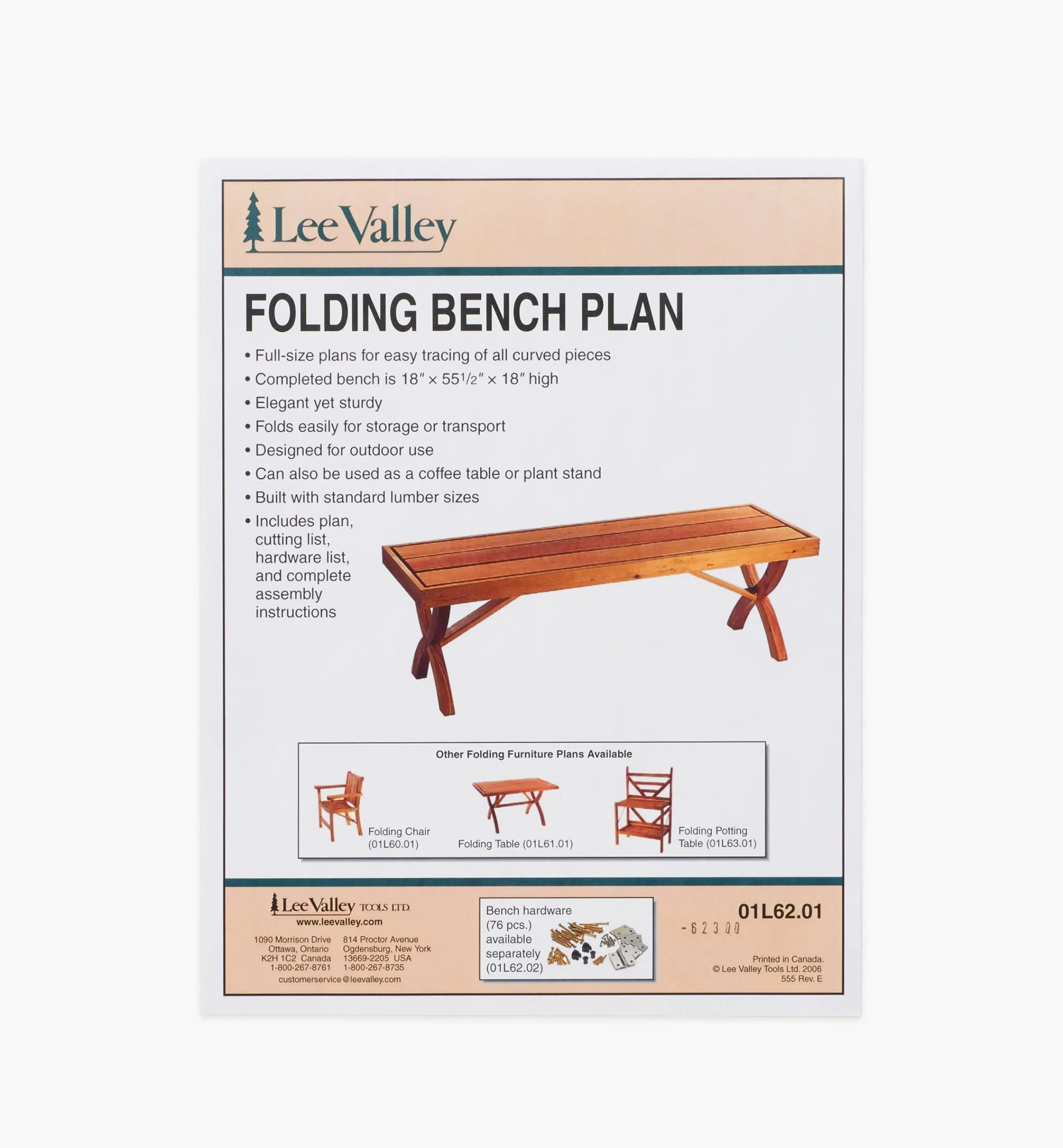 Lee Valley Plans>Folding Bench Plan