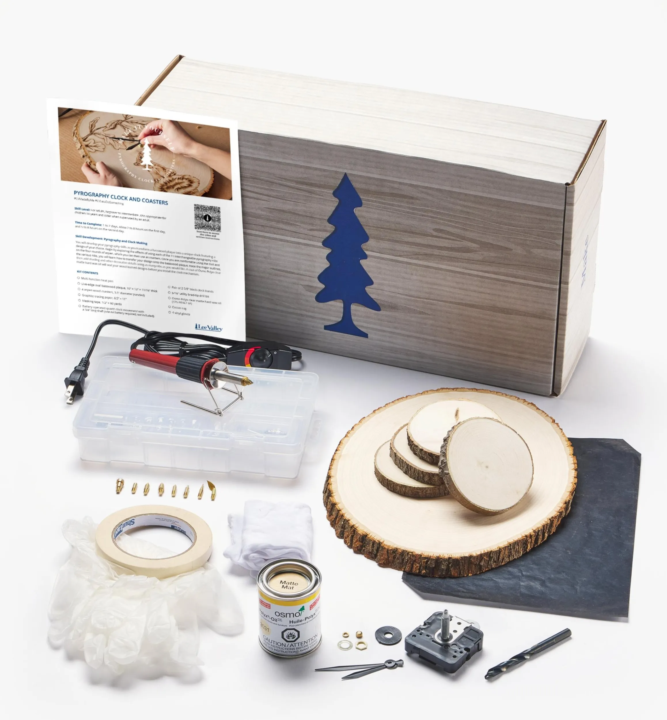 Lee Valley Supplies>Make It Yourself Pyrography Clock & Coasters Kit