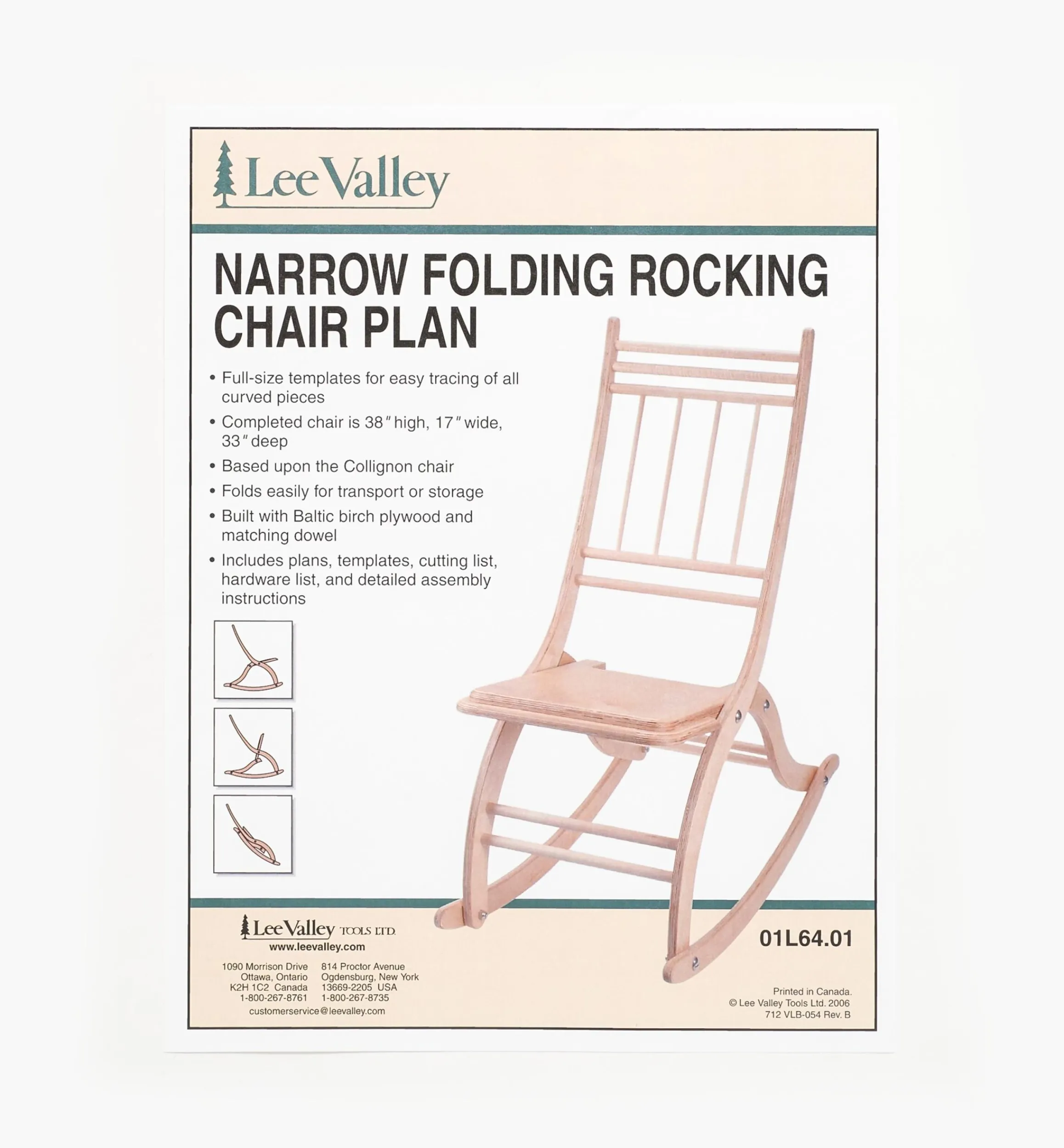 Lee Valley Plans>Narrow Folding Rocking Chair Plan