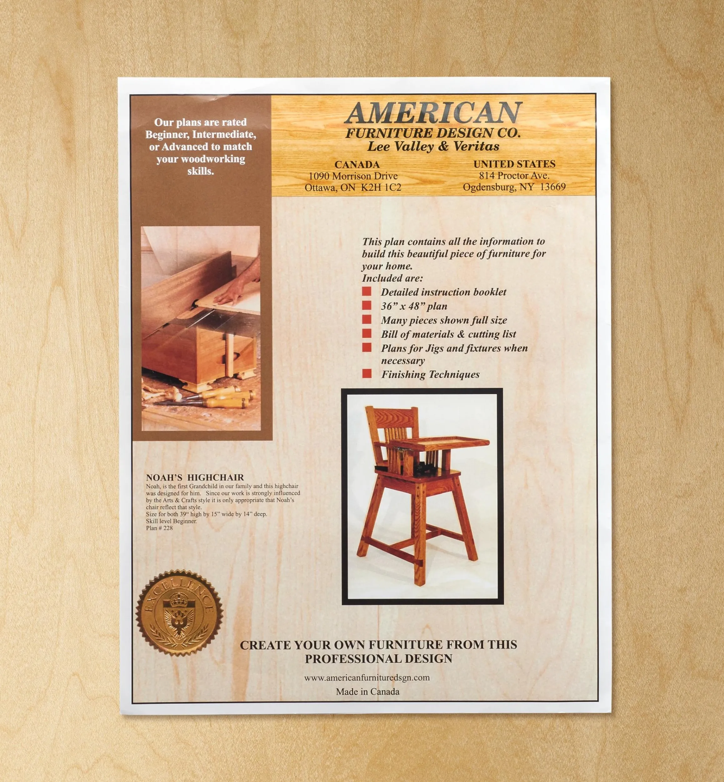 Lee Valley Plans>Noah's High Chair Plan