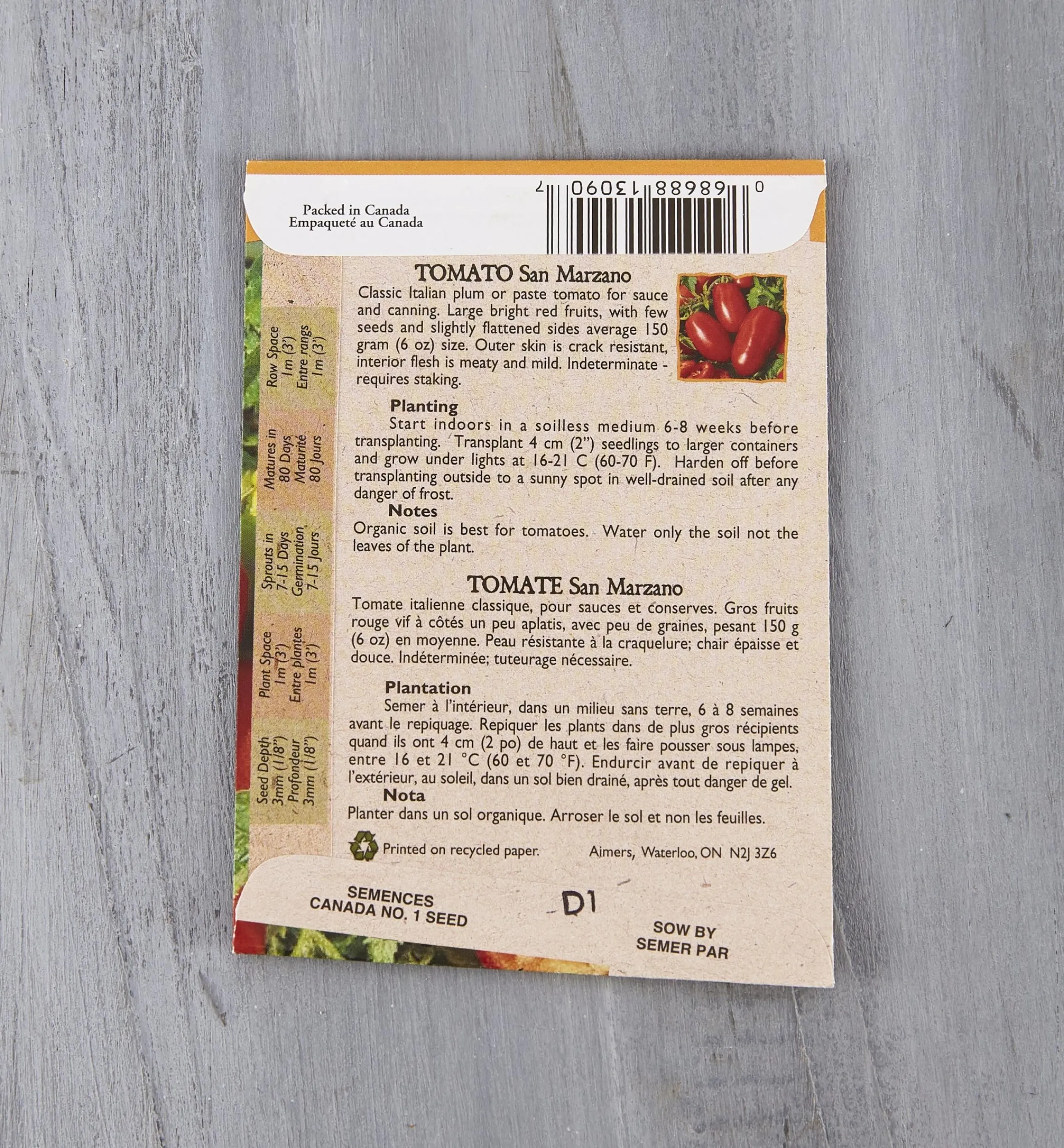 Lee Valley Seed Starting>OSC Organic Vegetable Seed Packets