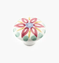 Lee Valley Knobs>Red Floral Painted Ceramic Knobs