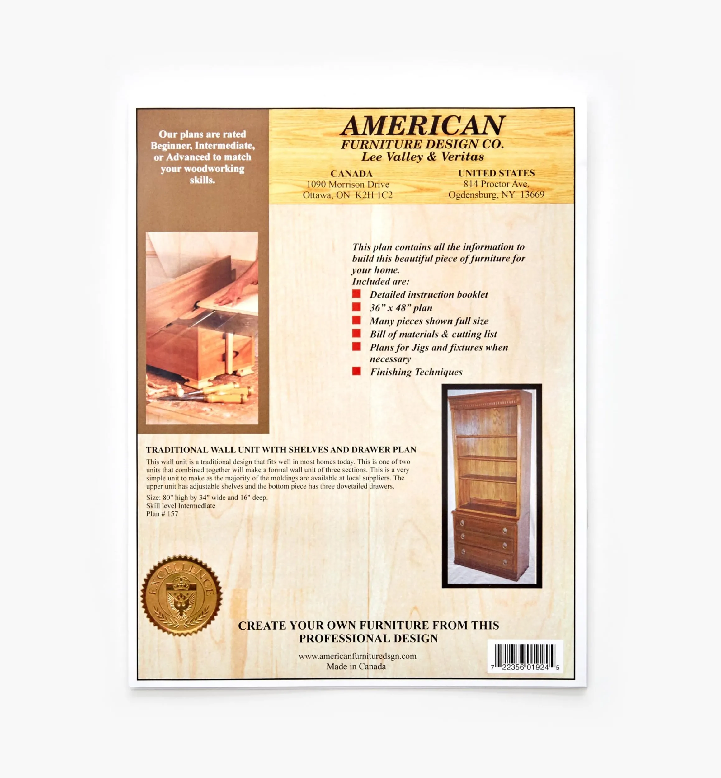 Lee Valley Plans>Traditional Wall Unit Plans