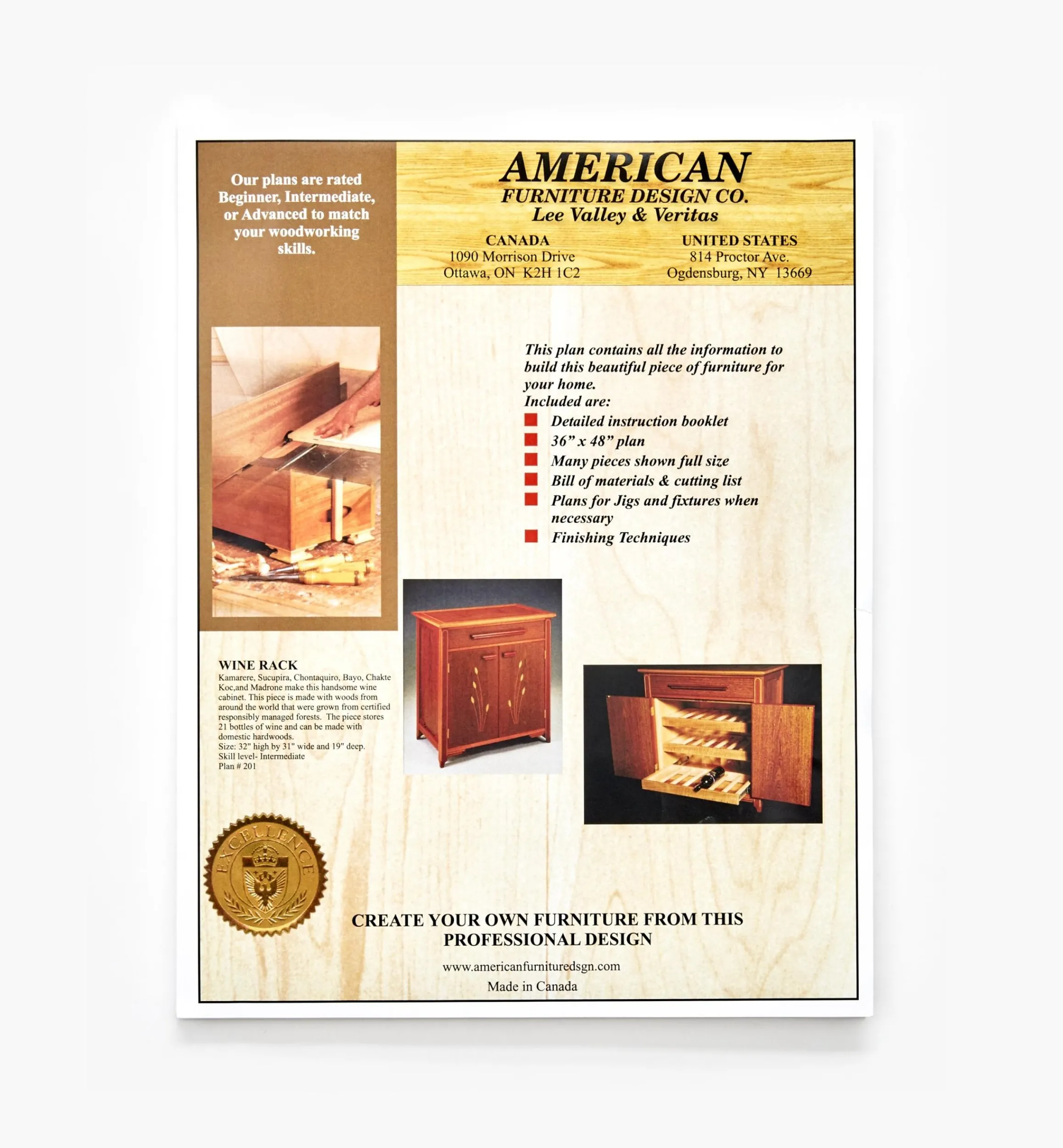 Lee Valley Plans>Wine Rack Plan